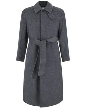 DUNST Belted Long-Sleeve Coat - Grey