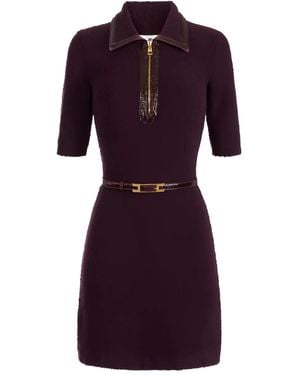 Elisabetta Franchi Zip-Front Belted Dress - Purple