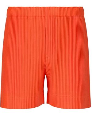 Homme Plissé Issey Miyake Colourful Pleats Pleated Elasticated Bermuda Shorts - Orange