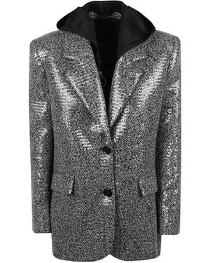 Pinko Sequin-Embellished Herringbone Blazer - Gray