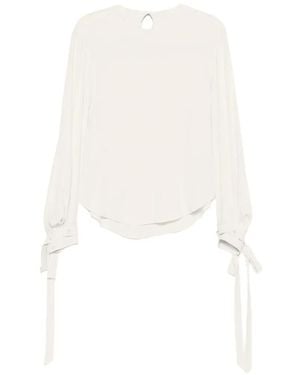 Alberta Ferretti Tie-Cuff Button-Back Blouse - White