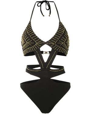 Amir Slama Embroidered Cut Out Swimsuit - Black