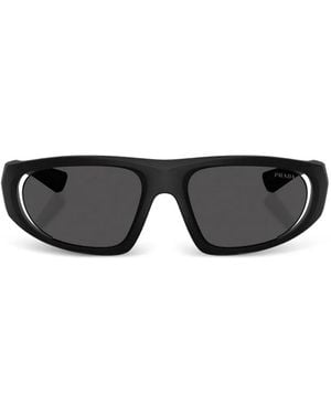 Prada Linea Rossa Logo-Patch Rectangle-Frame Sunglasses - Black