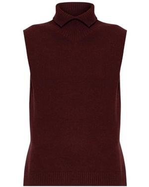 Jil Sander Ribbed-Knit Collared Sleeveless Vest - Purple