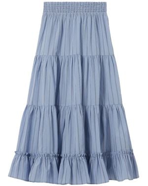 Claudie Pierlot Striped Ruffled-Tiers A-Line Skirt - Blue