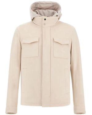 Herno Suede-Effect Hooded Jacket - Natural