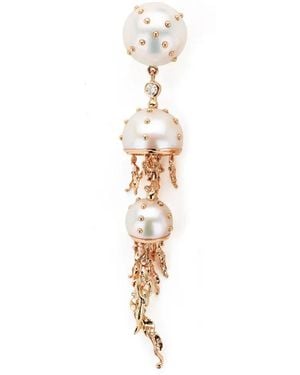 Bibi Van Der Velden Boucle D'Oreille Jellyfish En Or Blanc Et 18Ct Pavée De Diamants Et Sertie De Perles