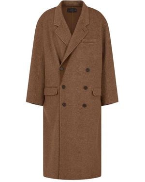 Emporio Armani Double-Breasted Peak-Lapels Coat - Brown