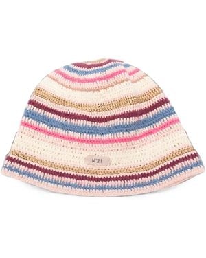 N°21 Crochet-Knit Striped Beanie Hat - Pink