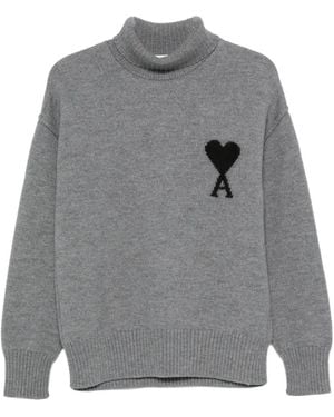 Ami Paris Ami De Coeur Roll-Neck Jumper - Grey