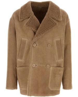 Fendi Camel Shearling Double-Breasted Jacket - Brown