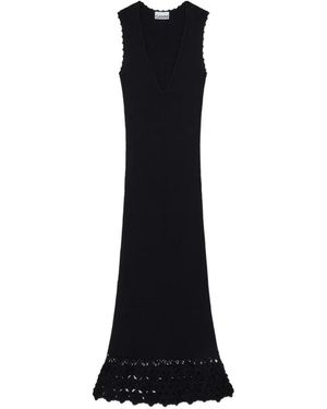 Ganni Crochet Cotton Long Dress - Black