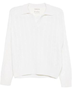 Purotatto Pullover Mit Zopfmuster - Weiß