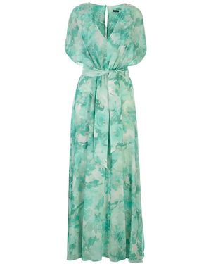 Kiton Floral-Print Tied-Waist Maxi Dress - Green