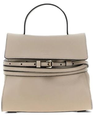 Moschino Small Tie Me Flap-Buckle Leather Bag - Natural