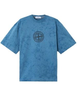 Stone Island Logo Graphic-Print T-Shirt - Blue