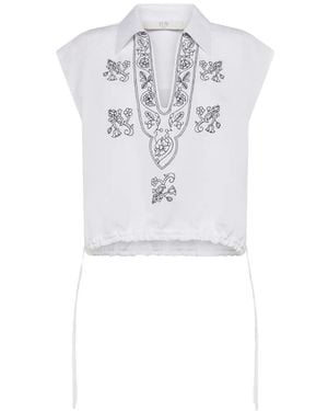 Seventy Blouse Brodée À Lien De Resserrage - White