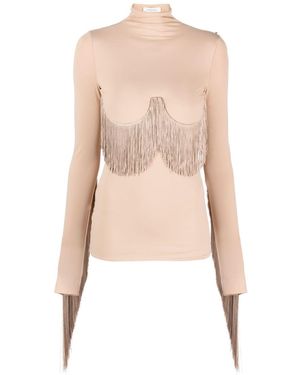 Sportmax Fringed Roll-Neck Top - Natural