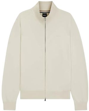 BOSS Cotton Zip-Up Cardigan - White