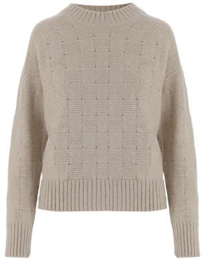 Allude Basket-Weave Crew Neck Sweater - White