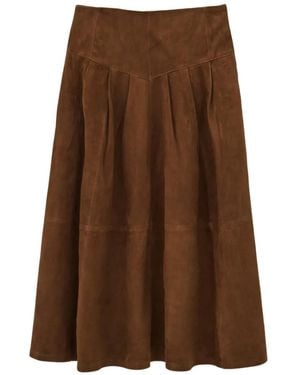 Ba&sh Nolly Suede Pleated Midi Skirt - Brown