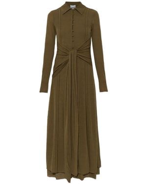 Ganni Robe Longue Boutonnée À Ceinture Nouée - Green