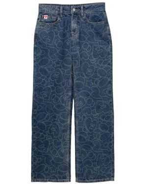 AAPE BY A BATHING AP Graphic-Print Wide-Leg Jeans - Blue