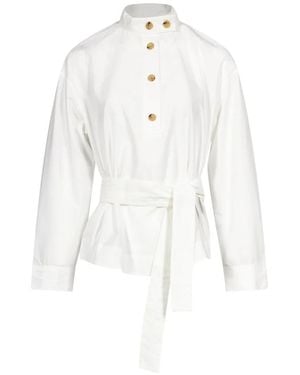Soeur Belted High-Neck Blouse - White