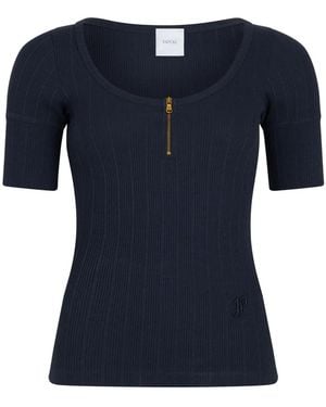 Patou Scoop-Neck Ribbed T-Shirt - Blue