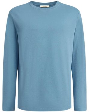 12 STOREEZ Peached Cotton Long-Sleeve T-Shirt - Blue