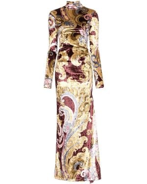 Etro Printed Chenille Maxi Dress - Brown