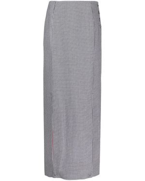Thom Browne Houndstooth-Pattern Wool Maxi Skirt - Grey