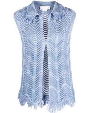 Genny Fringe-Detail Knitted Vest - Blue