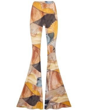 Roberto Cavalli Patchwork-Print Flared Trousers - Brown
