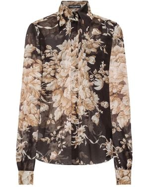 Dolce & Gabbana Floral-Print Chiffon Shirt - Brown