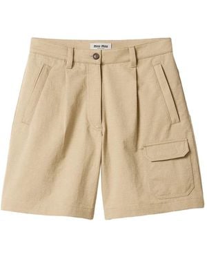 Miu Miu Logo-Detail Tailored Shorts - Natural