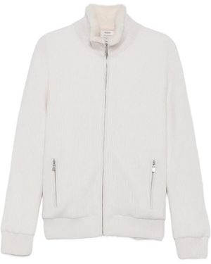 Barba Napoli Ribbed-Knit Faux-Fur-Trim Jacket - White
