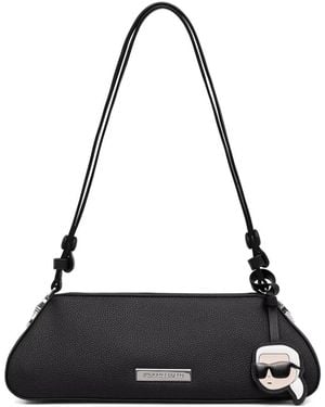 KARL LAGERFELD Logo-Plaque Pebbled Shoulder Bag - Black