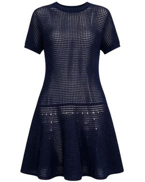 Brunello Cucinelli Mesh-Knit Short-Sleeve Mini Dress - Blue