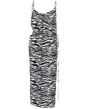 【The Attico】 Zebra-print side-slitミディドレス Zebra-print side-slit midi dress in black - The Attico