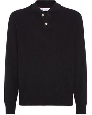 Brunello Cucinelli Ribbed Henley-Neck Sweater - Black