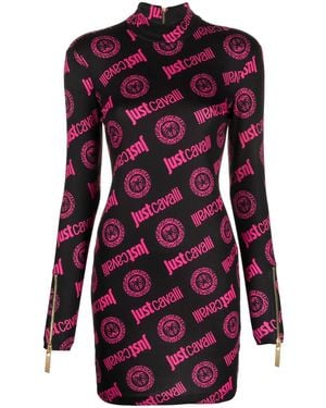 Just Cavalli Jacquard Logo-Motif Mini Dress - Red