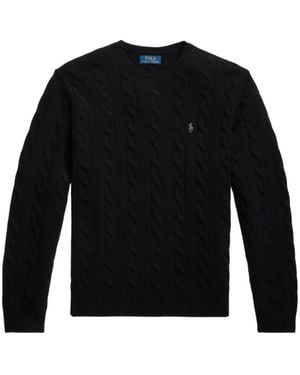 Polo Ralph Lauren Cable-Knit Embroidered-Logo Jumper - Black