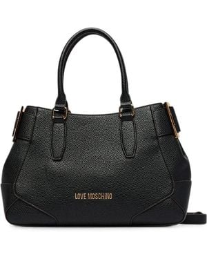 Love Moschino Logo-Plaque Pebbled Tote Bag - Black