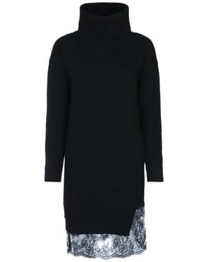 ERMANNO FIRENZE Lace-Trim Roll-Neck Midi Dress - Black