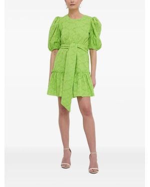 Silvian Heach Eyelet Puff-Sleeve Mini Dress - Green
