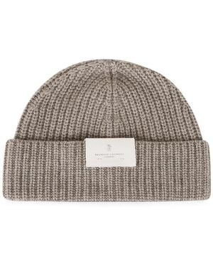 Brunello Cucinelli Ribbed-Knit Beanie Hat - Gray