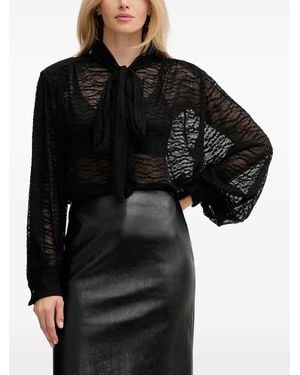 Haveone Lace Pussy-Bow Blouse - Black