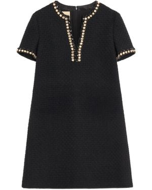Valentino Garavani Embroidered Canestrello-Tweed Mini Dress - Black