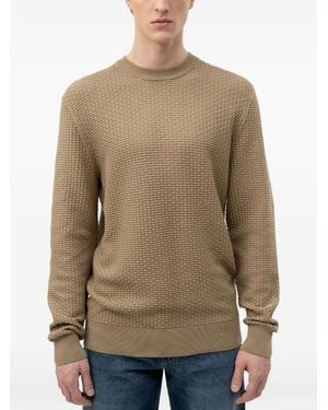 BOSS Basket-Weave Crew-Neck Jumper - Natural